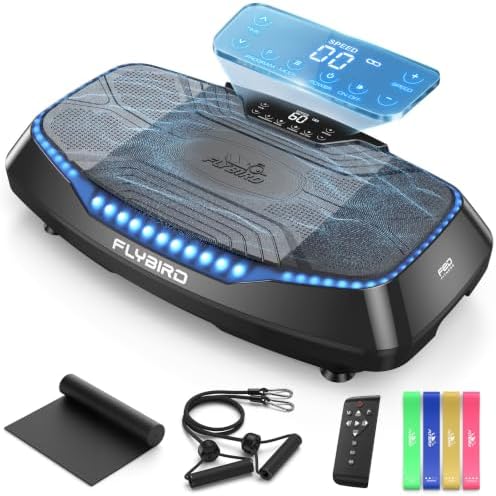 FLYBIRD Vibration Plate Exercise Machine for Lymphatic Drainage, Adjustable Levels Full Body Workout, Curved Vibration Plate with Powerful Motor for Weight Loss Fat Burner, Home Fitness Equipment by FLYBIRD