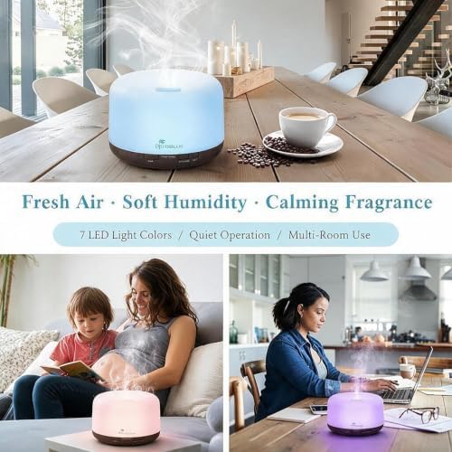 Diffuserlove Essential Oil Diffuser 500ML Aromatherapy Diffuser Mist Humidifiers 7 Color LED Lights Diffusers for Home Office Bedroom (Size:6.7" L x 6.7" W x 4.7" H) - Image 6