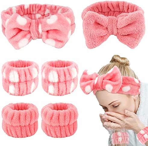 WHAVEL 6PCS Spa Headband and Wristbands Set, Face Wash Headband Wrist Bands for Washing Face Makeup Skincare Hair Band Skin Care Accessories Tools by Whavel