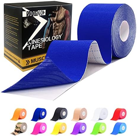 SOON GO Kinesiology Tape, 2IN x 16.4FT Uncut Athletic Tape, Waterproof Breathable Latex-Free, Muscle Recovery & Joint Support, Dark Blue (1/2/5 Rolls) by SOON+GO