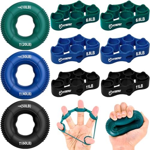 FitBeast Grip Strength Trainer, Finger Exerciser, Forearm Strengthener 9-Piece Kit, Hand Grip Strengthener Targeted Strength, Relief & Recovery by FitBeast