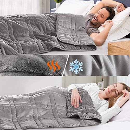 OMYSTYLE Reversible Weighted Blanket 48''x72'' 15lbs for Adults, Warm Short Plush and Cool Tencel Fabric Double-Sided Weighted Blanket for All Season Use - Carry Bag Included by OMYSTYLE