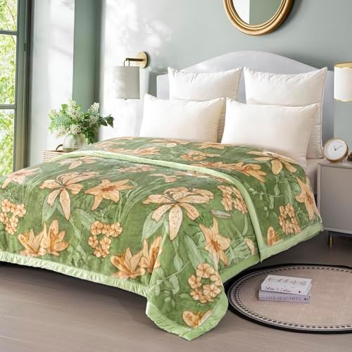 Thick Winter Fleece ​Blanket,King Size Korean Mink Throws Blanket for Bed,Silky Soft and Warm,2 Ply Reversible Raschel Bed Blanket,Green,220x240cm 11LB/5kg. by LGYKUMEG
