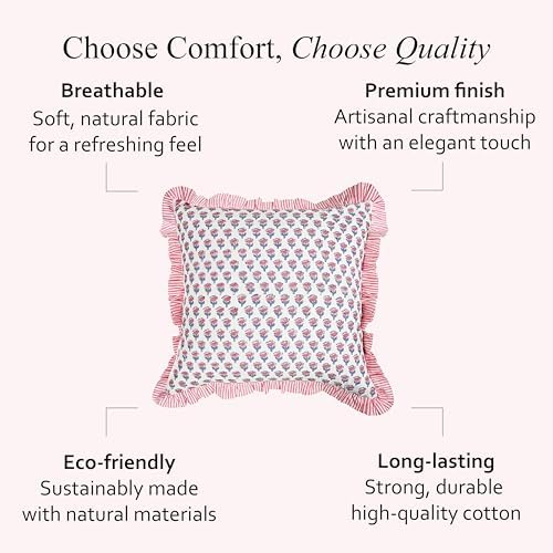 CPC Pink Sapphire Ruffle Throw Pillow Covers for Couch, 24x24 Inch Cotton Stripe Ruffle Couch Pillows for Living Room, Hidden 20 Inch Zipper Boho Pillow Case or Cute Outdoor Pillows - Image 6