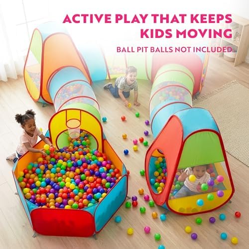 Playz 7pc Kids pop up Play Tent, Crawl Tunnel & Ball Pit for Toddlers - Image 5