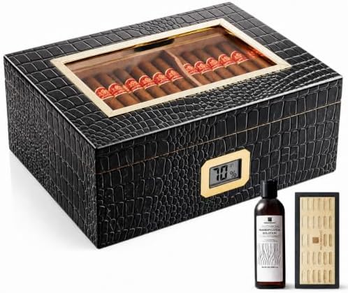 Cigar Humidor Box, Spanish Cedar Wood Desktop Humidor by Woodronic