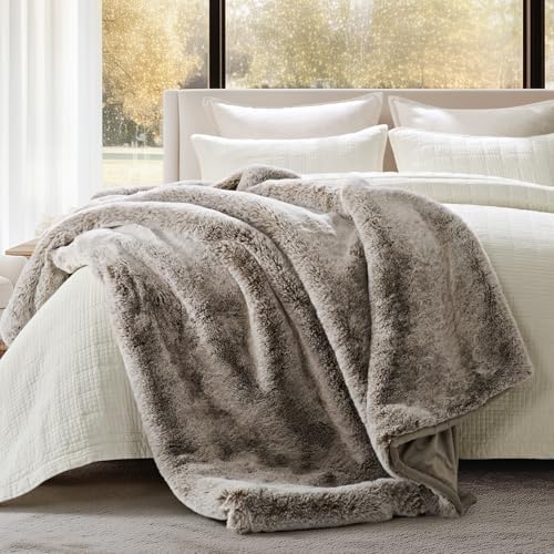 EVERGRACEHOME Faux Chinchilla Fur Throw Blanket, 50"x60", Champagne Fawn - Image 2