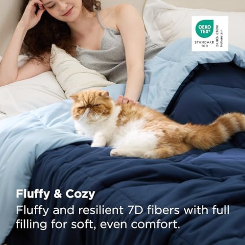 Bedsure Duvet Insert King, All Season Bed Comforter, Quilted Down Alternative Duvet, Box Stitched Comforters with Corner Tabs, Machine Washable, 102 x 90 Inches (Navy Blue/Blue) - Image 3