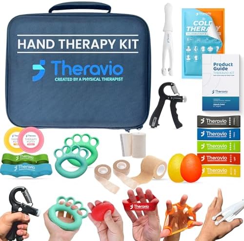 Hand Therapy Equipment for Rehabilitation and Recovery – Hand Therapy Kit with Grip Strength Trainer, Finger Strengthener & Exercise Balls for Arthritis, Carpal Tunnel and Physical Therapy by Theravio by Theravio