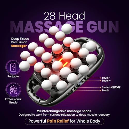 Advanced 28 Head Massage Gun Set, Muscle Relaxation Massage Gun Suitable for Back Leg and Foot Muscle Relaxation, Portable 3 Modes & 30-Speed Setting Massager- Black - Image 2