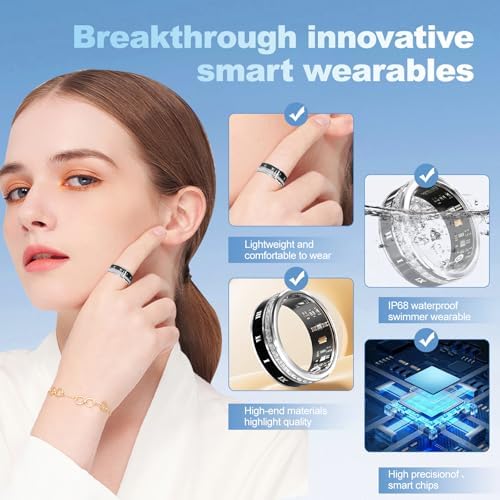 Smart Ring Health Tracker for Women & Men Fitness Tracker Ring (Black, 8#) - Image 2