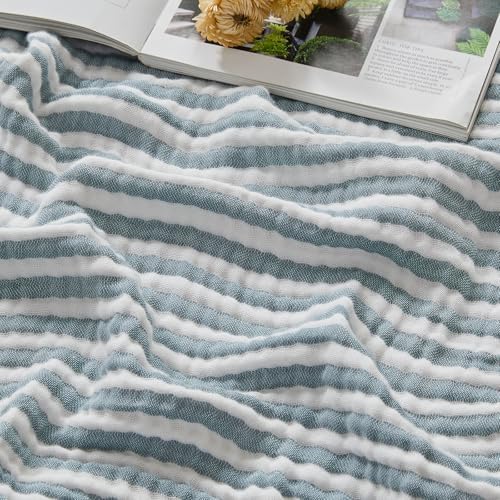 EMME Cotton Muslin Blanket Couch 4-Layer Breathable Gauze Soft Lightweight Bed Blankets Adults Teal King (108" x 90") by EMME