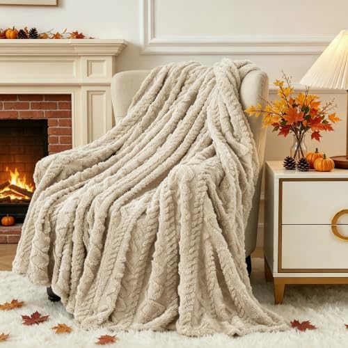 Aganear Fleece Throw Blanket for Couch, Fall Boho Blankets,50"x60" Khaki by Aganear