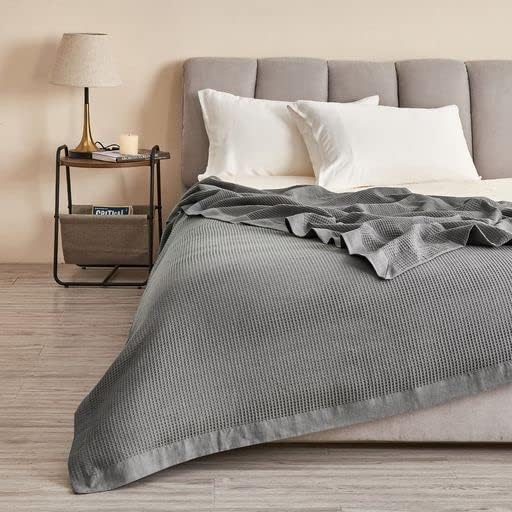 Great Bay Home 100% Cotton Blanket for Full/Queen Size Bed | Lightweight and Breathable Waffle Weave Blankets for Summer & Spring | Versatile, Layering Grey Bed Blanket, Light Grey, 90x90 inches - Image 2