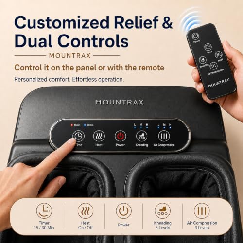 MOUNTRAX Foot Massager with Heat, Deep Shiatsu Foot Massage Machine with Air Compression, 3 Heating Levels, Adjustable Intensity & Timer, Fits Up to Men's Size 12, Foot Massager for Home & Office - Image 3