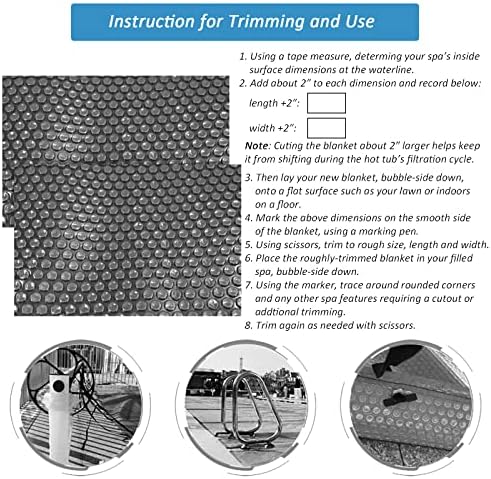 Hot Tub Bubble Blanket - 6 x 6 FT 16-Mil Square Pool Spa Solar Cover | Heavy Duty Floating Heat Retaining Thermal Blanket for Insulating Solar Heating （Gray - Image 5