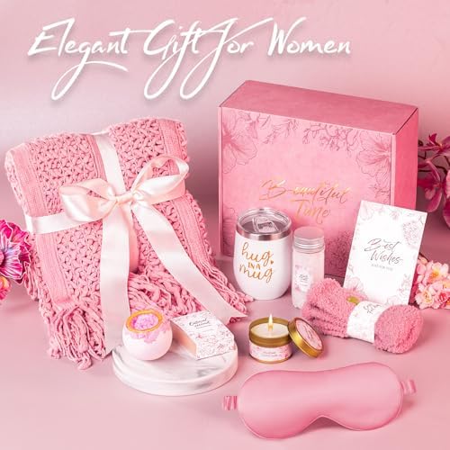 Gift Basket for Women, Self Care Set with Knitted Throw - Care Pkg - Pink - Image 4