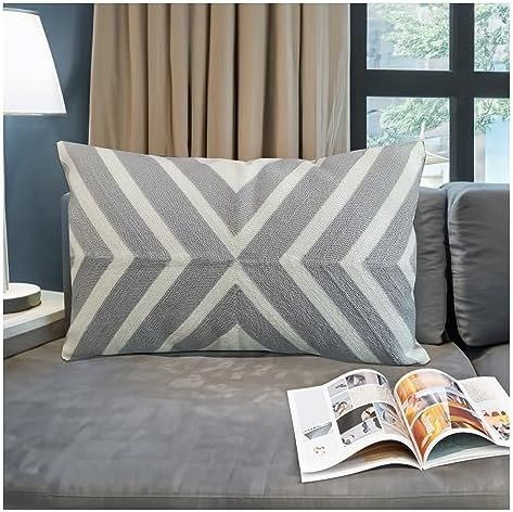 Embroidered Throw Pillow Cover Arrows Coko Geometric Lumbar Pillow Cover Decorative Cushion Shell 2-Tone Silver Grey Chevron 1pc 12x20, Gray 30x50cm - Image 3