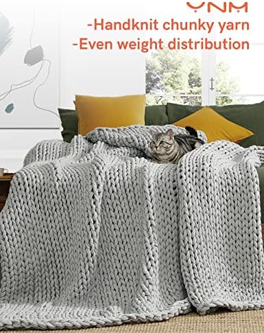 YnM 100% Cotton Weighted Blanket, Handmade Chunky Knitted Throw, No fillers Design, Soft and Breathable, Machine Washable Bed Blanket for Sleep or Home Decor (Lighte Grey, 60x80 Inch, 25lbs) - Image 2