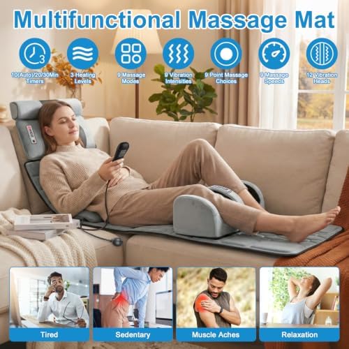 Moclever Full Body Massage Mat with Heat,Electric Massage Pad for Neck,Back Pain Relief,Foldable Cushion Mattress W/Timer & Adjustable Intensity Massager for Home or Office Use (Flannel) - Image 2