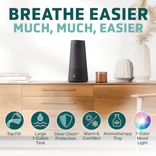 PureGuardian 1.5 Gal Ultrasonic Warm & Cool Mist Humidifier with UV-C Light, IntelliSense Humidistat, 90-Hr Runtime, for Large Rooms up to 540 Sq. Ft., Black, H5665B - Image 3