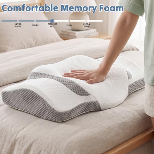 OLIXIS Cervical Pillow, Ergonomic Contour Memory Foam Neck Pillow with Cooling Breathable Cover and Dual-Height Support for Side, Back and Stomach Sleepers, White - Image 2