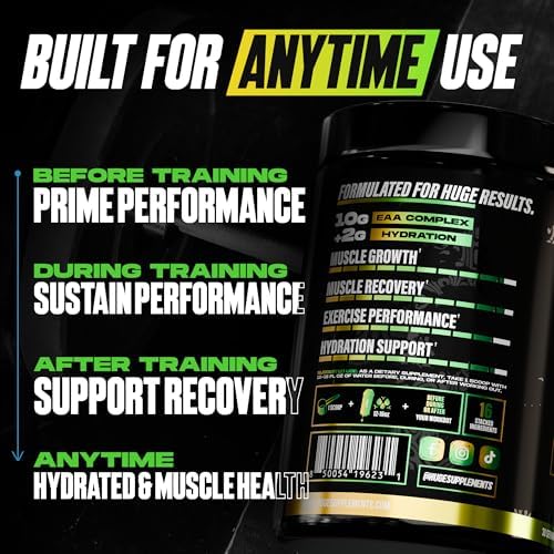 Huge EAA + Hydration, Essential Amino Acids Powder, EAAs & BCAAs, Intra & Post Workout Recovery Powder, Muscle Growth, Recovery & Performance, 10g EAAs & Electrolytes, Watermelon Lemonade, 30 Servings - Image 5