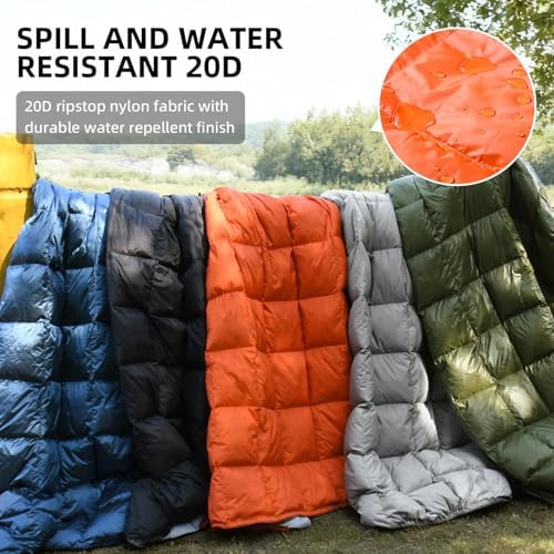 Down Camping Blanket - Lightweight, Packable, Warm & Puffy Outdoor Travel Quilt for Sleep, Hiking, Backpacking, Stadium, Festivals, Water-Resistant Sleeping Bag 55"x79" - Image 5