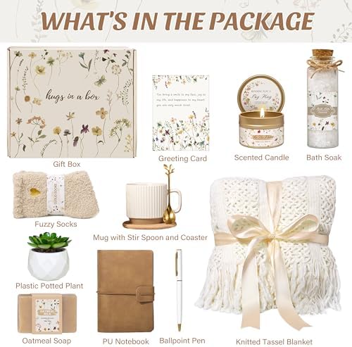 Birthday Gifts for Women, Get Well Soon Self Care Package Box, Sending Hug Baskets Thinking of You Inspirational Gift for New Mom Best Friend Birthday (Ivory) - Image 6