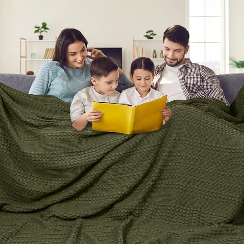 PHF Lightweight 100% Cotton Waffle Blanket, Oversized King, Capulet Olive by PHF