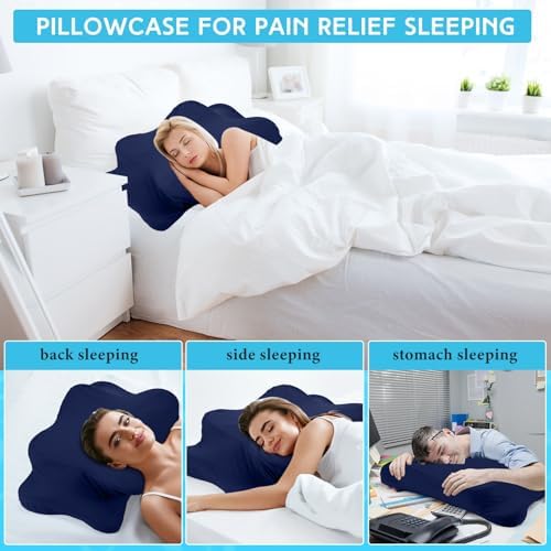Hahafelt Cooling Cervical Neck Pillowcase,Navy Blue,Queen Size - Image 5