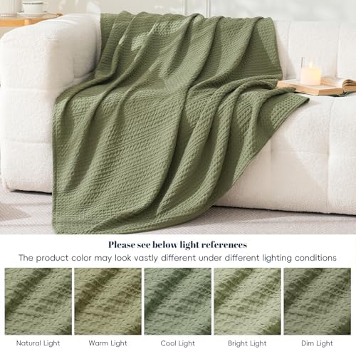 PHF Lightweight Waffle Weave Blanket Queen Size 90"x 90", Soft Woven Summer Blanket for Hot Sleepers - Aesthetic Home Decor for Couch Bed Sofa, Pet Friendly, Olive Green - Image 5