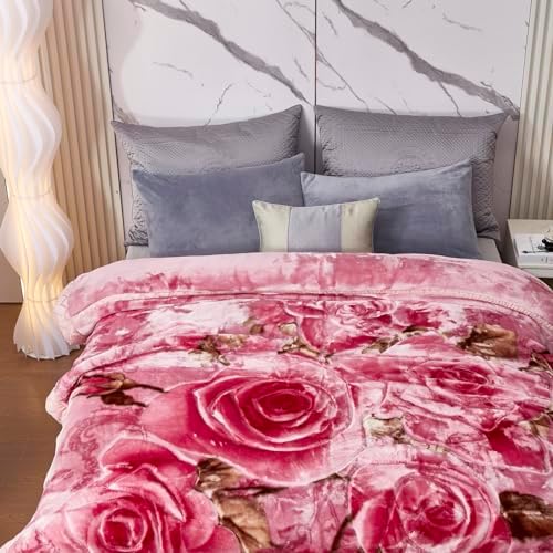 5.5 lbs Korean Faux Mink Fleece Throw 59×79 inch, Silky Soft and Warm, 2 Ply Reversible Raschel Pink Rose Throw. - Image 3