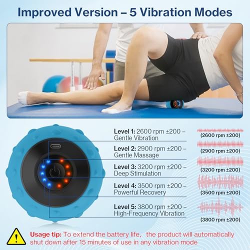 Upgraded Vibrating Massage Ball with 5-Speed, LED Display, Rechargeable Massage Vibrating Ball for Relieving Muscle Pressure, Electric Massager for Fitness/Yoga/Training (Blue) - Image 5