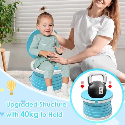 Portable Potty for Toddlers, Foldable Travel Potty with 5-Second Fold, Splash-Proof, Standalone Emergency Toilet with 3 Roll Waste Bags, Road Trips, Camping, Car, Outdoor (Blue) - Image 7