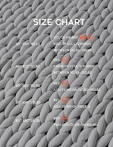 YnM Knitted Weighted Blanket, Hand Made Chunky Knit Weighted Throw Blanket for Sleep, Stress or Home Décor (French Silver, 60''x80'' 20lbs), Suit for One Person(~190lb) Use on Queen/King Bed - Image 6