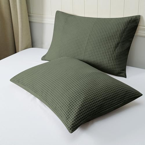Zaizaihome 100% Egyptian Cotton Waffle Weave Pillowcases King Size 2 Pack - Image 5