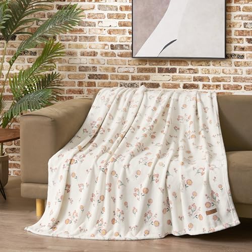 Lucky Brand Daisy Ivory Floral 50"X70" Cozy Plush Blanket - Premium Microfiber Throw for Luxurious Comfort and Style by LuckyBrand