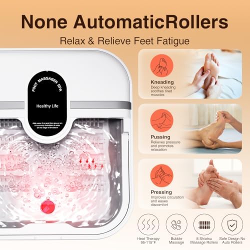 Collapsible Foot Spa Bath Massager with Heat, Foot Soaking Tub with Bubbles,Timer Temp Control,Red Light, Pedicure Foot Spa, 8 Shiatsu Rollers, Foot Bath Soak Tub, Gift for Men & Women - Image 4
