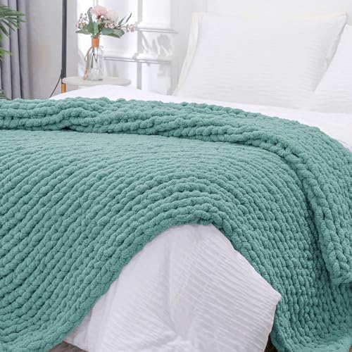 Bigacogo Chunky Knit Throw Blanket for Couch, 51x63 inches, Light Teal by Bigacogo