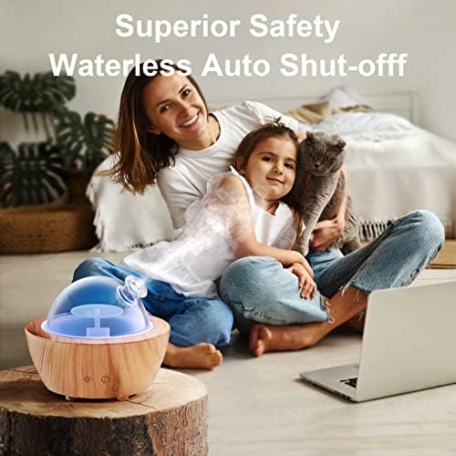 Glass Essential Oil Diffuser Wood Grain Base, 280ml Aromatherapy Diffusers Cool Mist Humidifier, LED Light in 7 Colors with Waterless Auto-Off Protection, for Office, Home, Yoga, Spa - Image 6