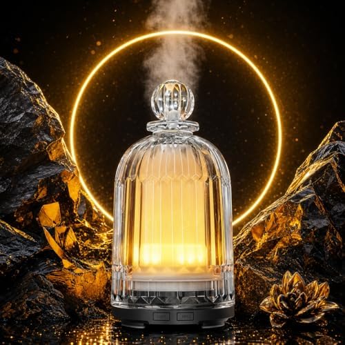 120ml Glass Diffuser, Ultrasonic Aroma Diffusers Cool Mist Humidifier with Glass Cover & Plastic Reservoir with 7 Color LED Lights, Auto Shut-Off for Office, Home, Yoga, Spa(Black Bottom) - Image 2
