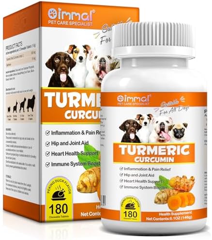 Turmeric for Dogs, 180 Turmeric Curcumin Tablets Supports Heart, Immune System Booster, Hip & Joint Support, Dog Pain Relief, Pet Supplement Treats for All Breeds Dogs & Ages - 180 Tablets / 5.1 OZ by Unknown