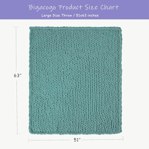 Bigacogo Chunky Knit Throw Blanket for Couch, 51x63 inches, Light Teal - Image 2