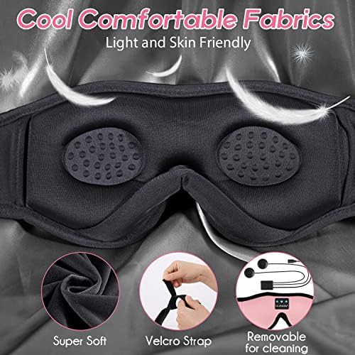 LC-dolida Sleep Headphones, Sleep Mask Bluetooth Wireless Music Eye Mask, Sleeping Headphones for Side Sleepers Sleep Mask with Bluetooth Headphones Ultra-Thin Stereo Speakers Perfect for Sleeping - Image 4