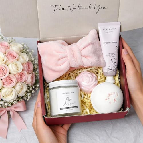 Natural Amor Relaxation Spa Gift Set for Women, 5 Piece Bath & Body Box with Candle, Hand Cream, Bath Bombs & Headband, Self Care Gift for Her - Image 5