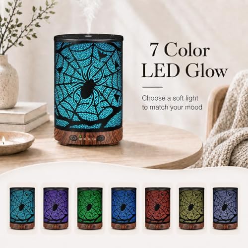 Essential Oil Diffuser 120ML Metal Aromatherapy Diffuser with Timer, Cool Mist Humidifier with Auto Shut-Off & 7 Color Lights for Home Office Spa (Spider Web) - Image 3