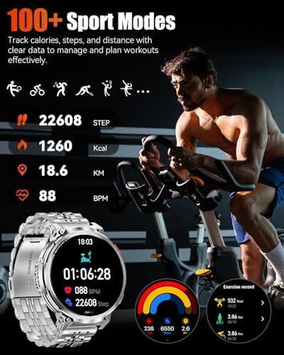 1.85" Big Screen Military Smart Watch for Men with Flashlight, 930mAh Large Battery, IP68 Waterproof, Bluetooth Calling, 114 Sports Modes, Heart Rate/Sleep Monitor for iPhone & Android - Image 6