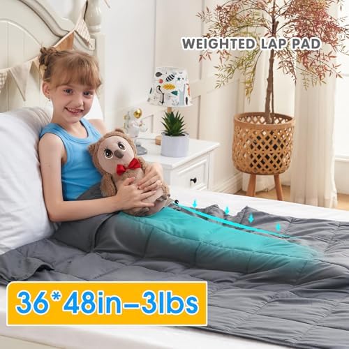 yescool Weighted Blanket 3 Pounds Cooling Weighted Lap Blanket, Grey Small Heavy Blankets, Weighted Throw Blanket Gifts for 20-40lbs, 36"x48" - Image 4