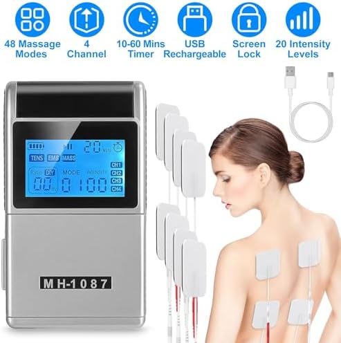 4 Channel TENS Unit Muscle Stimulator Rechargeable Digital TENS Muscle Massager with 48 Modes 20 Intensity Levels 8 Pads Timer - Image 2